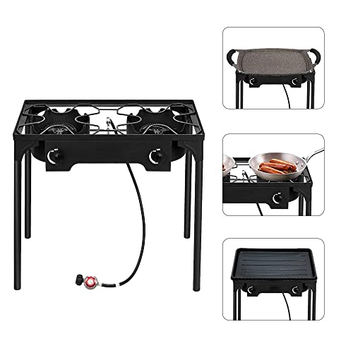 Portable Outdoor High-Pressure Camping Stove,150000-BTU 2 Burner Camping Modular Cooking Cooktop,Propane Gas Cooker,Camp S...