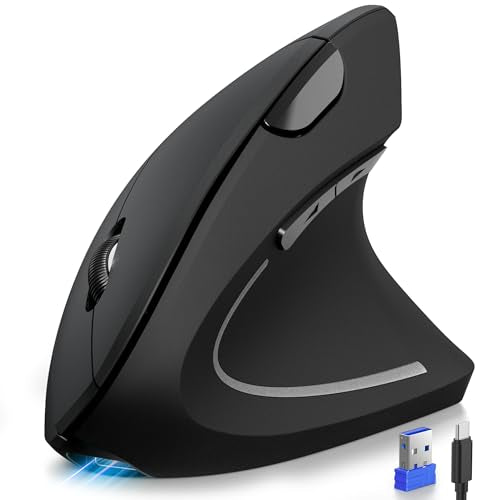 TECKNET Ergonomic Mouse, Rechargeable 2.4G+Bluetooth Vertical Mice 6 DPI Adjustable, Wireless Optical Carpal Tunnel Mouse ...
