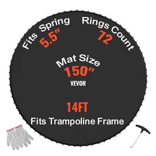 VEVOR Replacement Trampoline Mat, Jumping Mat Fits 12/13/14/15 ft Frame, Universal Jumping Round Trampoline, UV-Resistant Mat with Spring Tool & 72/80/92 V-Rings, Fit 5.5"/6.5"/7" Spring Length