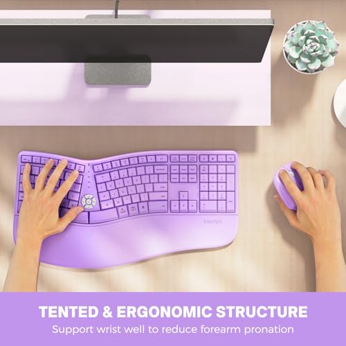 MEETION Ergonomic Keyboard and Mouse Combo, 2.4G Cordless Split Keyboard with Cushioned Palm Rest, Vertical Wireless Mouse...