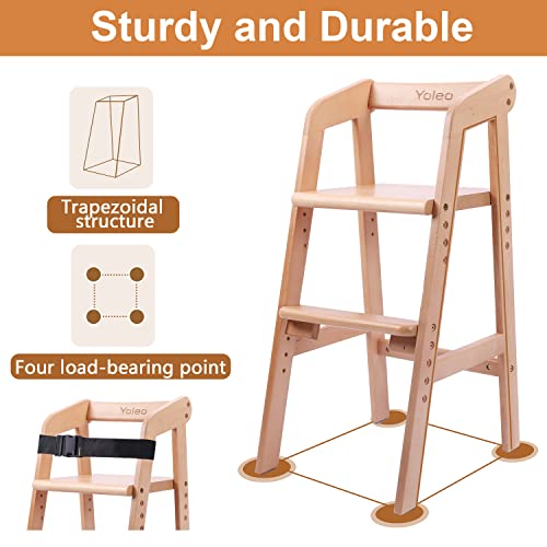 YOLEO High Chair Wooden for Toddlers Junior Childs, Sturdy Durable Dining Feeding Chair with Steps Grows with Child, Max 6...