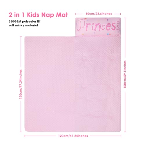 Kids Sleeping Bag Toddler Nap Mat with Removable Pillow, Large Foldable Sleeping Bag for Girls Boys, Easy Clean Slumber Ba...