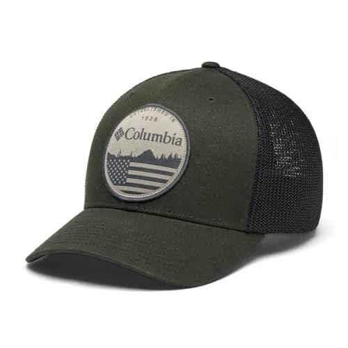 Columbia Unisex Mesh Ball Cap, Greenscape/Black/Flag, Small/Medium