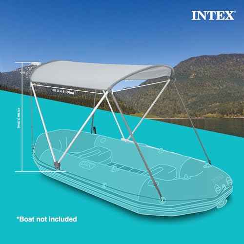 Intex Bimini Top Sun Shade Canopy Cover with Aluminum Frame for Mariner, Seahawk, Excursion, & Challenger Boat Models, Accessory Only, Gray