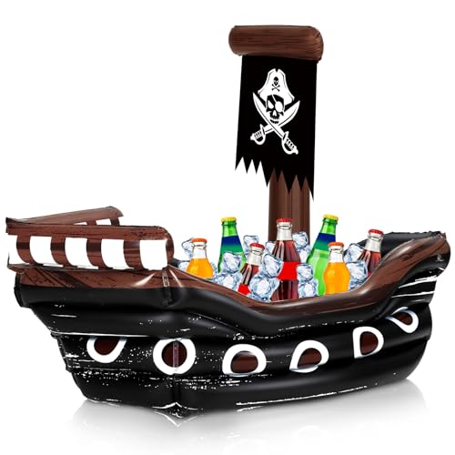 Zhanmai Inflatable Pirate Ship Drink Cooler Inflatable Serving Bar Food Container for Summer Carniva Mardi Gras Pirate Bir...