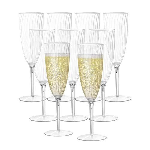 Homvle Plastic Champagne Flutes 6 Oz, Disposable Champagne Glasses (Set of 16) 1- Piece Construction Plastic Wine Glasses ...
