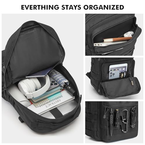G4Free 25L Small Backpack Fits 15" Laptop, Tactical Work Back Pack Travel Bag for Men, Black