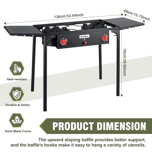 Bestfire 2 Burner Propane Camping Stove with Auto Ignition, 150,000 BTU High Power Outdoor Cooker, Portable Gas Stove with...