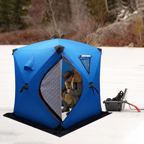 Portable Ice Fishing Tent Insulated, 1-2 People Square Ice Fishing Tent, 57x65 in Shelter Oxford Cloth Ice Fishing Shanty,...