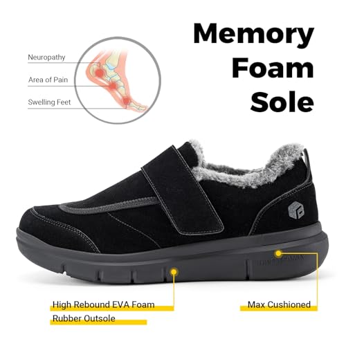 FitVille Wide Width Mens Slippers Non Slip Plush House Shoes with Adjustable Strap Indoor & Outdoor Winter Slippers with A...