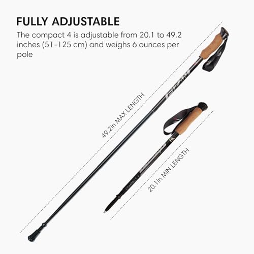 Fizan Compact 4 Trekking Poles – 6.0 oz Ultralight, Backpacking, Thru Hiking Poles, Adjustable, Collapsible, Customized Fi...