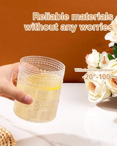 YOUBET 24PCS Plastic Hobnail Drinking Glasses - 14 Oz Clear Vintage Glasses Drinkware - Disposable Beaded Cups for Juice, ...