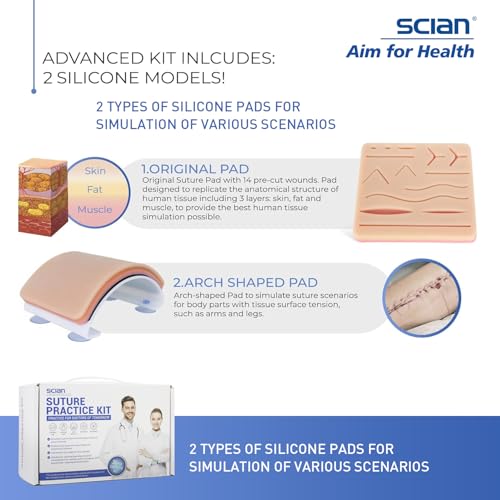 Scian Advanced Practice Kit for Medical Students (36 Pcs) Complete Suture Kit Includes Variety of Suture Threads, Unique A...
