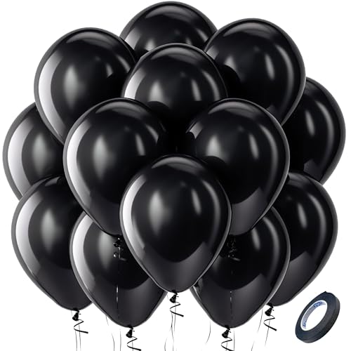 Bezente Black Balloons Latex Party Balloons - 100 Pack 12 inch Round Helium Balloons for New Years Black History Month The...