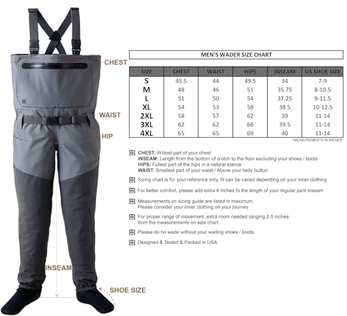 BRIVER MAX COMFORT Breathable Waterproof Chest StockingFoot Chest Wader for Fishing, Hunting, Kayaking