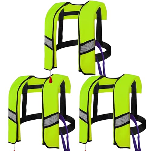 3-Pack 150N Automatic Inflatable Life Jacket – Adjustable Nylon Swim Vest with CO2 Inflation, Reflective Strips & Safety B...