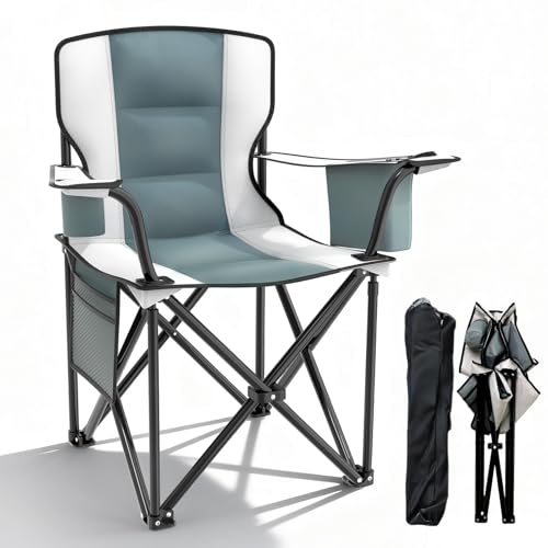 yuzhiyuan Heavy Duty Camping Chairs 600D Oxford Portable Folding Chair - Extra Wide Armrests, Cup Holder & Cooler Bag, Sup...