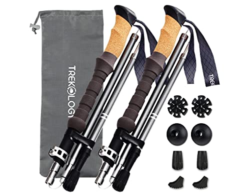 TREKOLOGY Trek-Z Cork Grip Trekking Poles – Lightweight Folding Hiking Poles, Adjustable Height, Compact Travel Design, Ai...