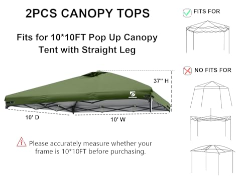 2PCS 10x10 Pop Up Canopy Replacement Top Cover with Air Vent for Straight Leg Canopy Tent, Waterproof for Outdoor Garden P...