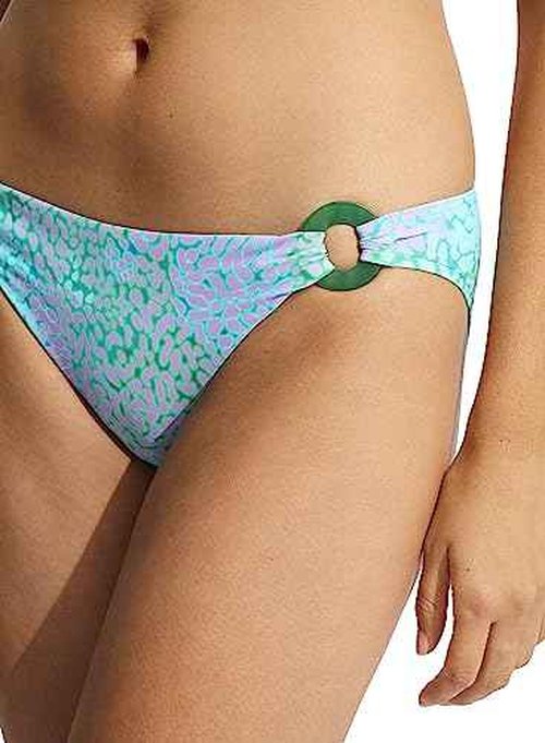 Seafolly Women's Hipster Bikini Bottom Swimsuit with Square Trim Detail, Sea Skin Vivid Green