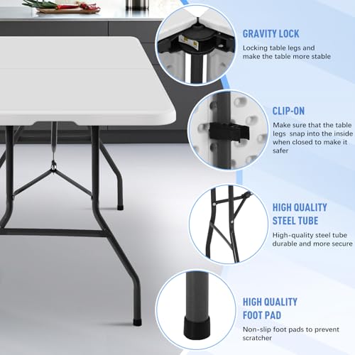 Pazidom 6ft Folding Table, Heavy Duty Foldable Table with Handle, Portable Fold-in-Half Utility Tables for Indoor & Outdoo...