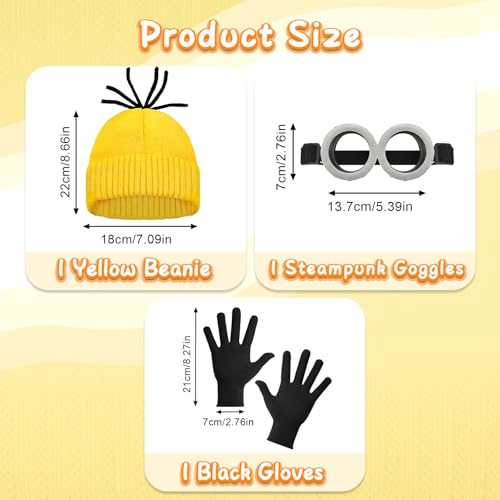 Aursy 3 PCS Easter Halloween Costumes for Men Women Adults, Yellow Beanie, Steampunk Goggles, Black Gloves, Party Set Deco...