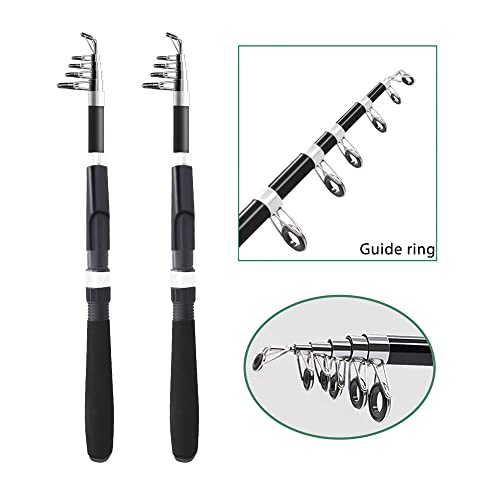 Fishing Pole Combo Set,2.1m/6.89ft 2PCS Collapsible Rods 2PCS Spinning Reels Lures Set Carrier Bag Carbon Fiber Telescopic...