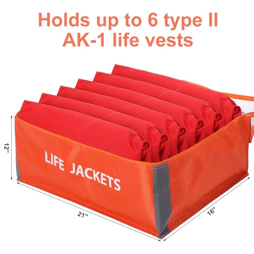 Dansydaisy 2 Pcs Life Jacket Storage Bag Heavy Duty 6 Capacity Life Jacket Nylon Storage Bag with Carrying Handle(Orange)