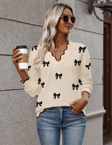 Zeagoo Women's 2026 Fall V Neck Sweater Casual Long Sleeve Lightweight Ribbed Knit Pullover Sweaters Dressy Casual Tops