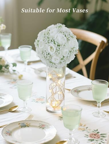 BLOSMON Babys Breath Artificial Flowers: 10 Pcs White Rose Baby Breath Ball Centerpieces for Wedding Table - Fake Silk Kis...