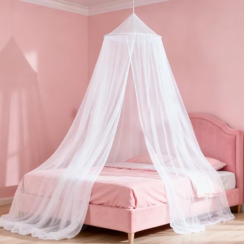 LionLively White Bed Canopy for Girls,Kids Princess Round Dome Bed Curtain, Dreamy Mosquito Netting for Girls, Bedroom Acc...