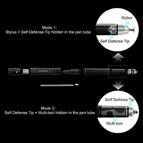 The Most Loaded 7-in-1 Tactical Pen: Solves Others Weaknesses, Self Defense Tip + Flashlight + Ballpoint + Stylus + Bottle...
