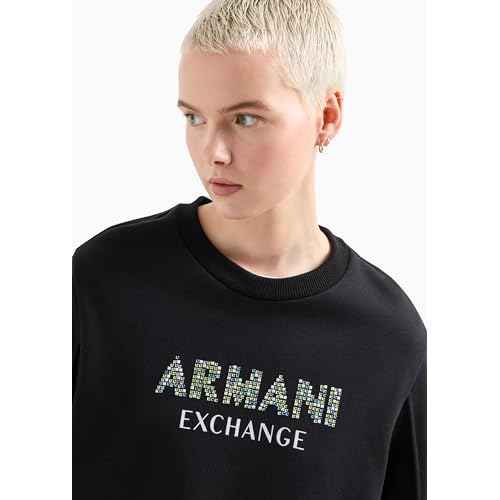 Armani Exchange Women's Rhinestone Logo Cropped Pullover Sweatshirt