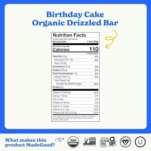 MadeGood Organic Chocolate Drizzled Granola Bars, 5ct, 4.25 OZ