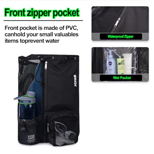 Drawstring backpack-Mesh Backpack for Swim, Lightweight Gym Bag .(Black)