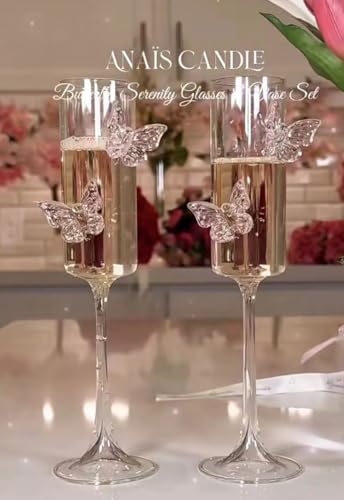 2Pcs Pink Butterfly Wine Glasses, 3D Butterfly Champagne Cups Drinking Glasses Fashioned Wine Cocktails Glassware Romantic...
