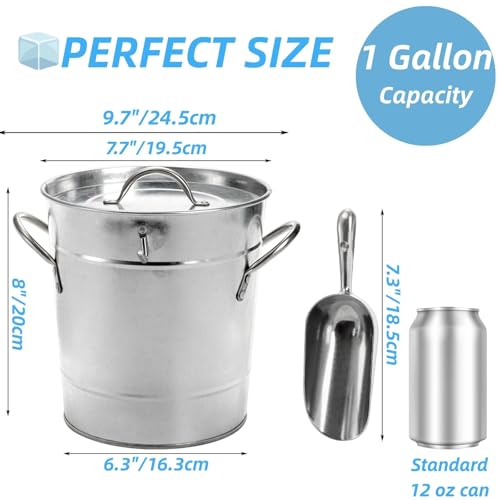 YOUEON 4 Liter Ice Bucket with Scoop and Lid, Double Walled Insulated Ice Bucket for Parties, Cocktail Bar, Wine Chiller, ...