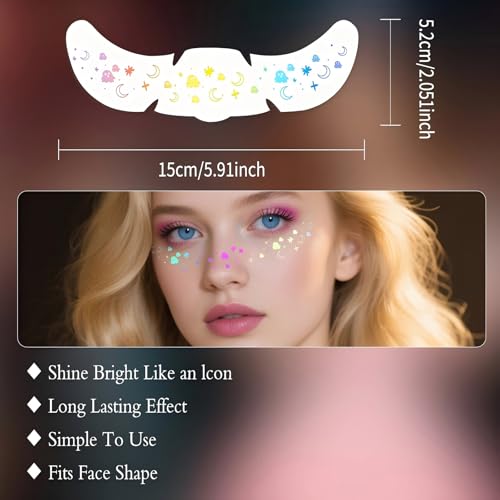 8 Pcs Halloween Face Glitter Freckles,Temporary Freckles Face Tattoos Stickers,Waterproof Holographic Sparkle Fake Freckle...