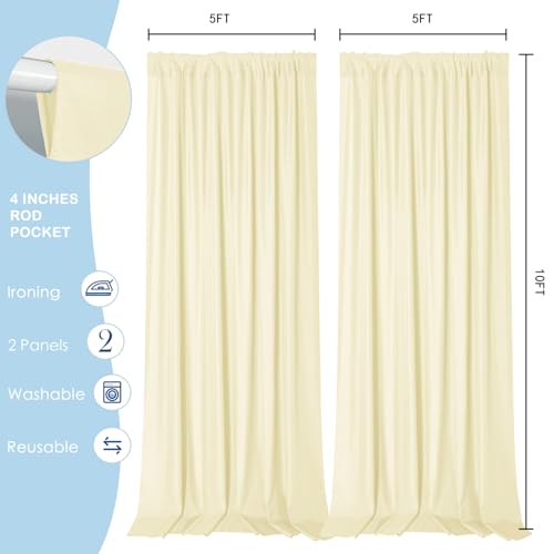 Sugargirl 10x10FT Light Yellow Backdrop Curtains Polyester Photo Backdrop Drapes Curtains 2 Panels with Rod Pockets for Pa...