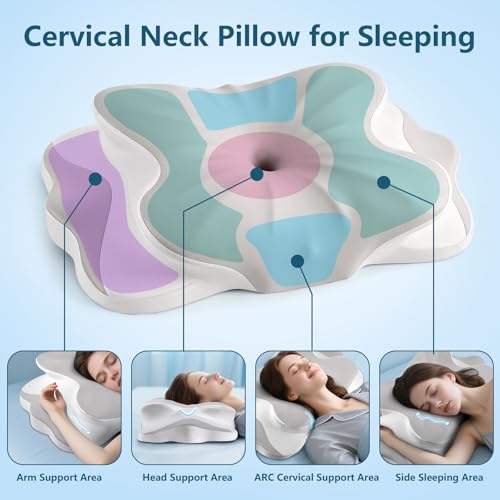 Cervical Neck Pillow - Neck Support Pillows for Sleeping, Contour Memory Foam Pillows for Side, Back & Stomach Sleepers, E...
