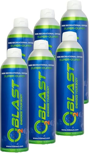 O2 Blast - Portable Oxygen Can, Filled with 99.99% Pure Oxygen in a Can with Breathing Mask for Sports, Travel, and High Altitude Use | On-The-Go Air Support for Hiking and Outdoors – 10L, 6-Pack