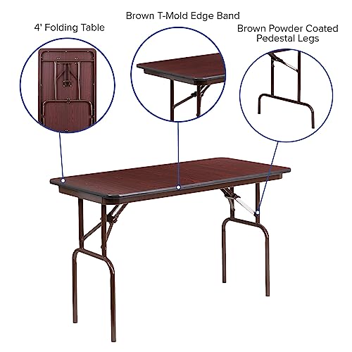 Flash Furniture Frankie Commercial Grade 4-Foot Mahogany Melamine Laminate Folding Banquet Table