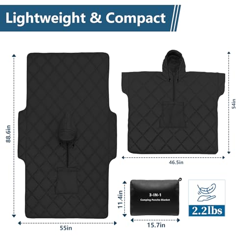 Qodia Camping Blanket Poncho, 4-in-1 Wearable Sleeping Bag Poncho, Ultralight Waterproof Outdoor Blanket & Travel Pillow f...