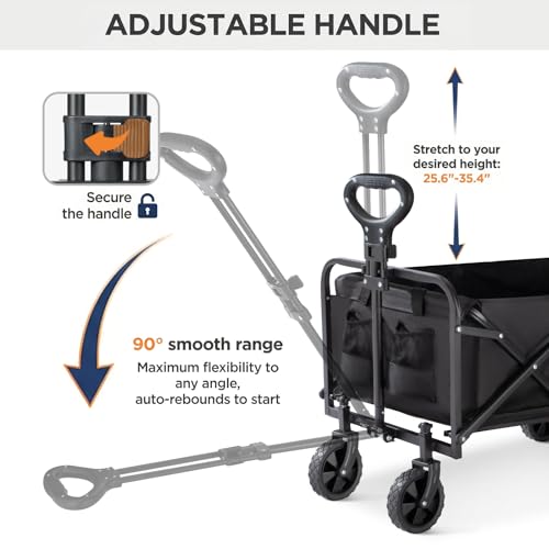 PASAMIC Collapsible Wagon 220 lbs, Heavy Duty Wagon Carts Foldable, Portable Wagons for Groceries, Beach Cart with All-Ter...