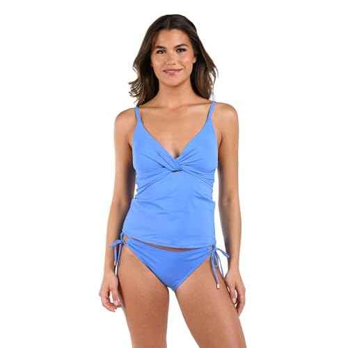 La Blanca Womens V-Neck Adjustable Twist Front Tummy Control Tankini Top