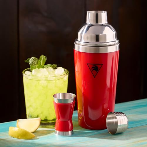 GOLD TAIL Cocktail Shaker Set 17oz – Red Stainless Steel Cobbler Shaker with Jigger, Leak-Proof & Non-Slip Base – Premium ...