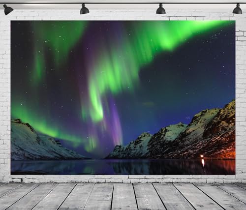 CapiSco Northern Lights Backdrop 7x5FT Arctic Snow-Capped Mountains Lake Scenery Northern Lights Landscape Polar Lights Ba...