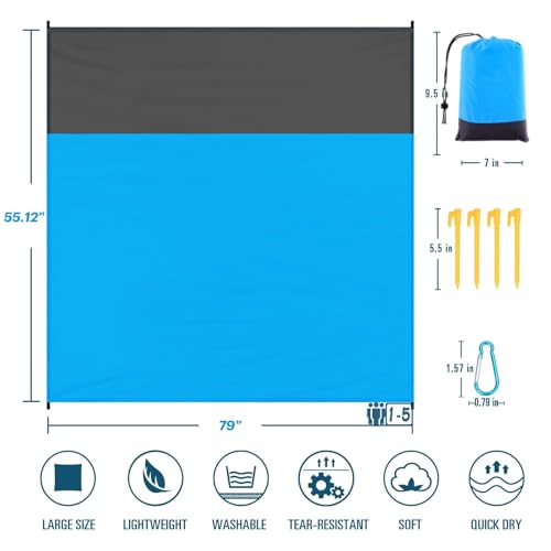 Beach Blanket Sandproof Waterproof, Beach Essentials Extra Large Beach Mat, 79" X 55" Oversized Durable Outdoor Picnic Mat...