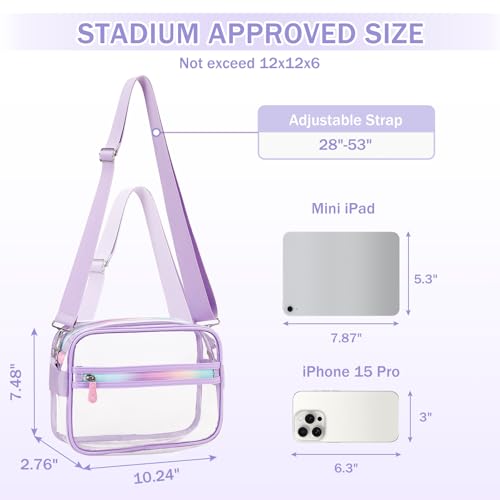 MUSEVOS Clear Bag for Stadium Events Transparent Crossbody Bag Purse Adjustable Strap Shoulder Bags