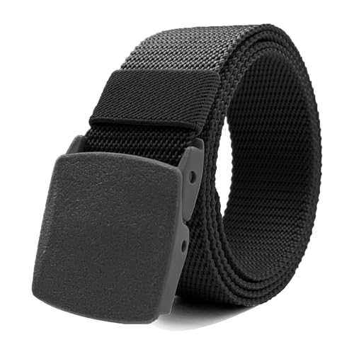 Nylon Belts for Men Military Tactical Slide Plastic Buckle Belt Adjustable No Holes Canvas Web Belt Outdoor